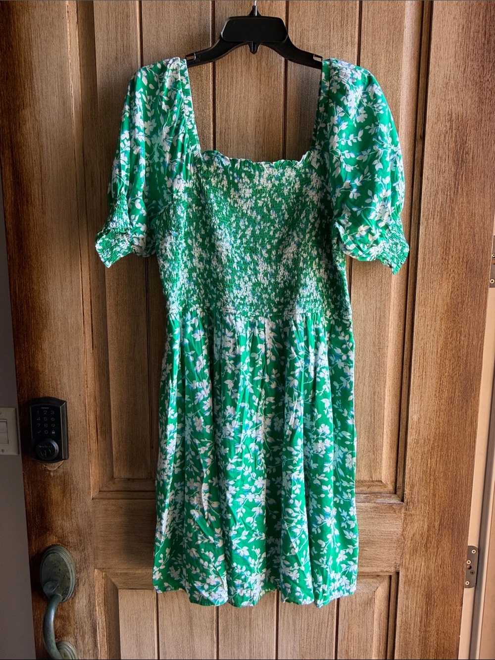 Draper James Green and White Floral Smocked Dress